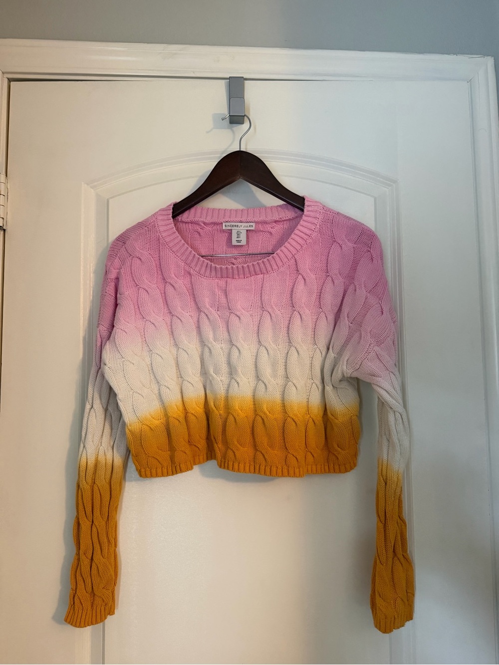 Sincerely Jules Pink White Gold Ombre Cable Knit Crop Sweater